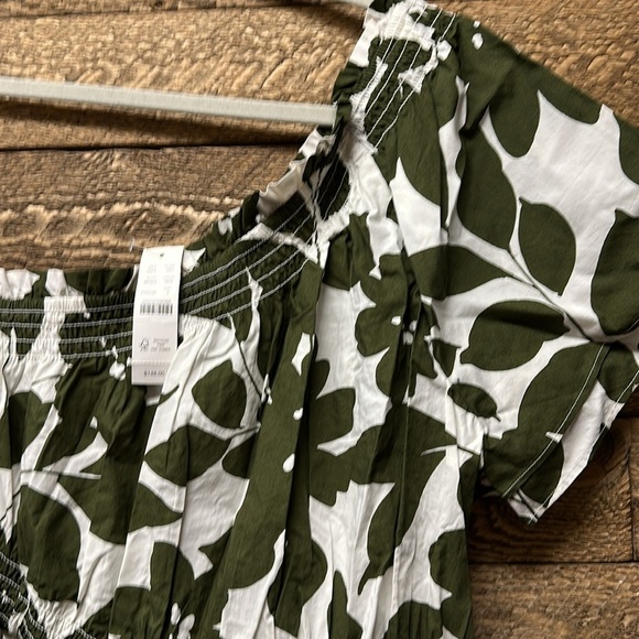 J.Crew Smocked cotton  one-shoulder dress in leafy floral-BR404-Rich Olive Small - Picture 7 of 7